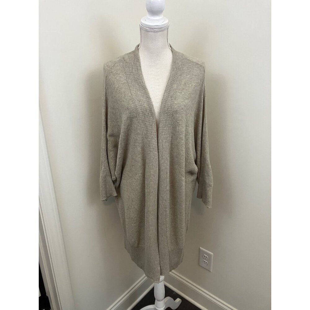 Leo & Nicole Tan 3/4 Sleeve Cardigan Open Front Sweater Size Large